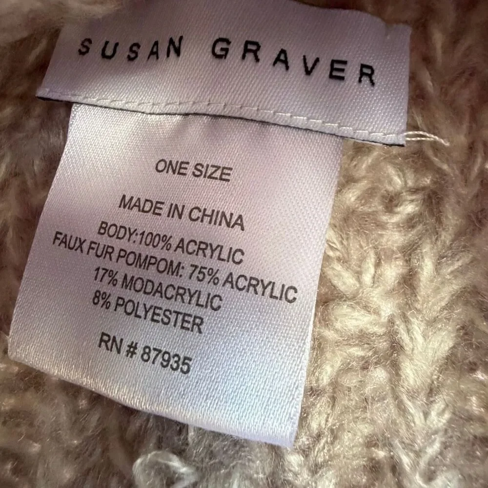 Set of Two Susan Graver Women's Faux Fur Pom-Pom Beanie Hat and Scarf Gray NWT